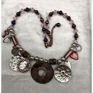 Boho Charm Necklace Heart Key‎ Beaded 17"